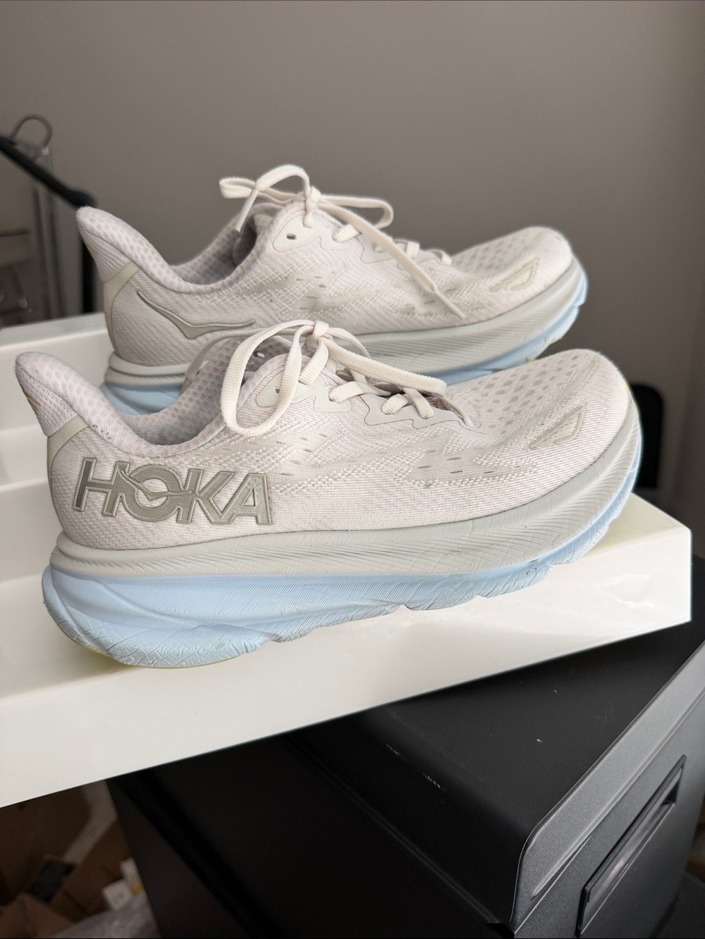 Hoka Women's White Trainers with Light Blue Sole
